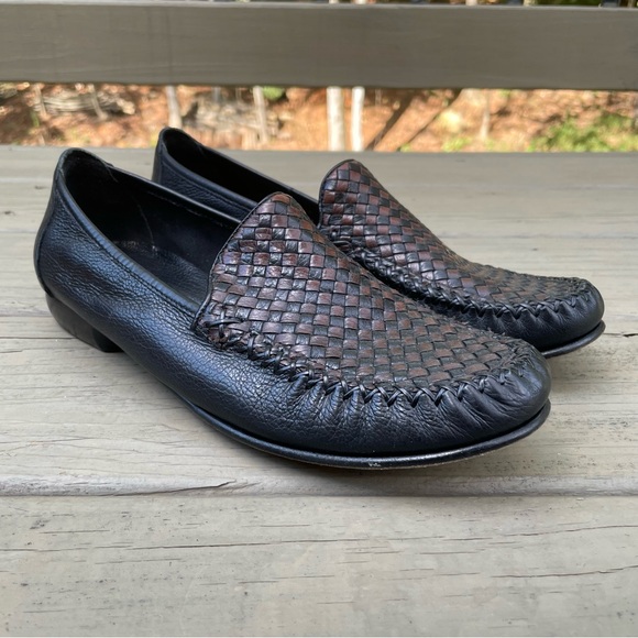 Cole Haan Black and Brown Woven Leather Loafers Shoes size 10 B - Picture 2 of 11